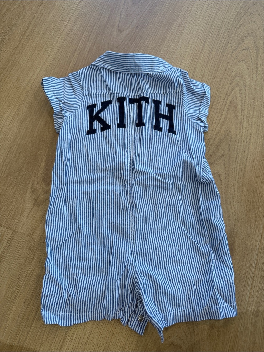 Kith Navy Logo Seersucker Striped Romper